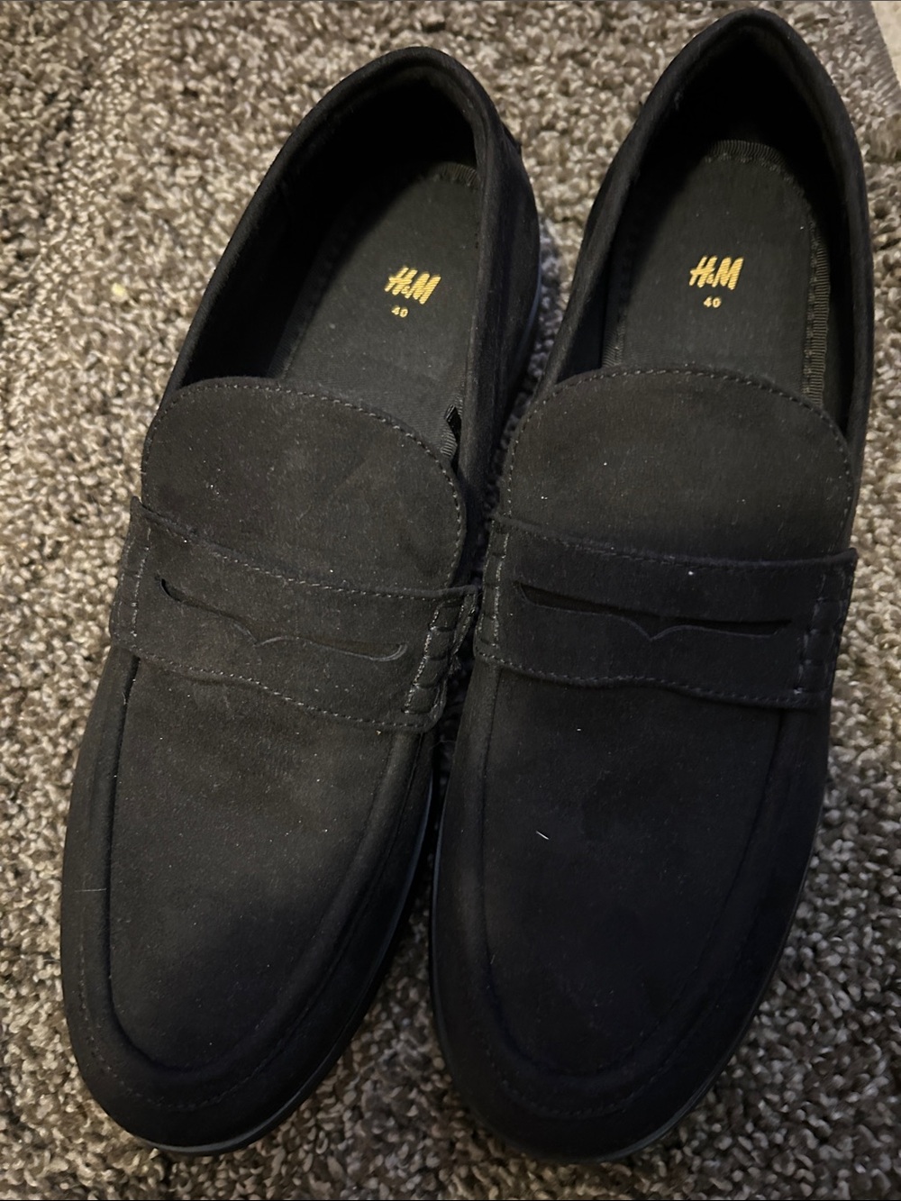 H&M Black Suede Slip-On Penny Loafers